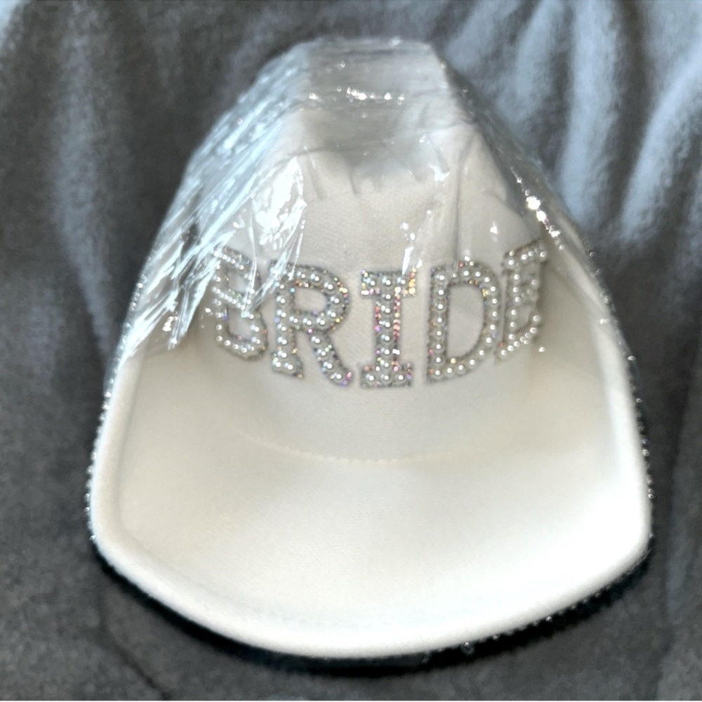 White Bride Pearl Bride Cowgirl Hat with Rhinestone Fringe Wifey Cowboy Hat - Picture 2 of 6